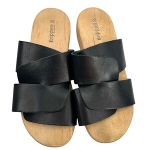Trippen leather wooden platform clog sandals black sz 38